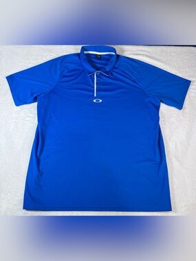 Oakley Men’s 2XL Blue Performance Golf Polo Shirt White Logo